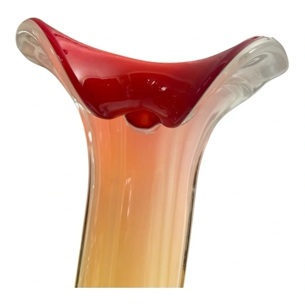 Vintage 1990s Postmodern Multicolor Ombre Calla Lily Art Glass Vase 15.5